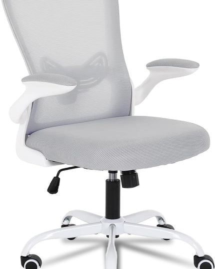 Office Chair Mesh Desk Chair with Flip Up Armrests Computer Chair Lumbar Support Ergonomic Chair Adjustable Swivel and Height Gaming Chair for Adults and Teens (NEW-GREY, Classic) - LeafyLoom