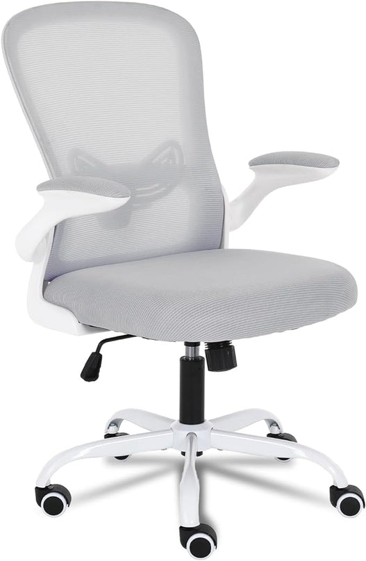 Office Chair Mesh Desk Chair with Flip Up Armrests Computer Chair Lumbar Support Ergonomic Chair Adjustable Swivel and Height Gaming Chair for Adults and Teens (NEW-GREY, Classic) - LeafyLoom