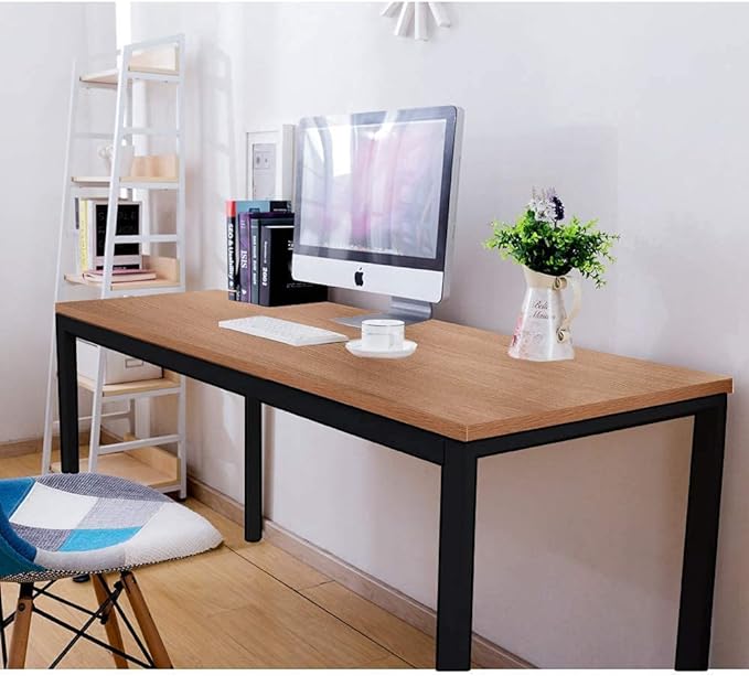 BIBOC 24X55 inches Computer Desk/Dining Table, Office Desk, Composite Wood Board Sturdy Writing Workstation for Home Office Walnut and Black Legs - LeafyLoom