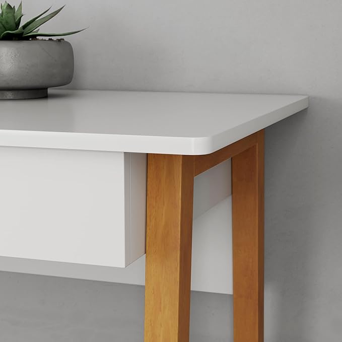 Nathan James Jacklyn Modern Home Office Writing Desk, White/Brown - LeafyLoom