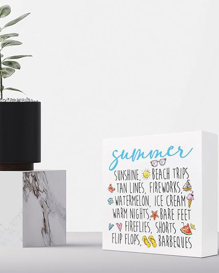 Funny Summer Wood Box Signs,Summer Collections Wooden Sign Desk Decor,Beach Wood Sign Decor,Summer Decorations for Home Office Shelf Table Decor - LeafyLoom