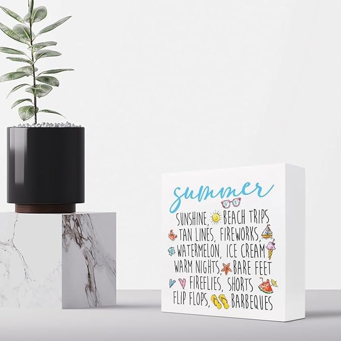Funny Summer Wood Box Signs,Summer Collections Wooden Sign Desk Decor,Beach Wood Sign Decor,Summer Decorations for Home Office Shelf Table Decor - LeafyLoom