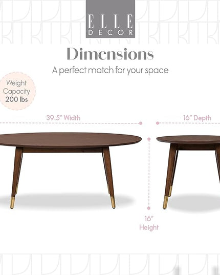 Elle Decor Clemintine Mid-Century Modern Living Room Furniture Collection, Oval Coffee Table, Walnut Brown - LeafyLoom