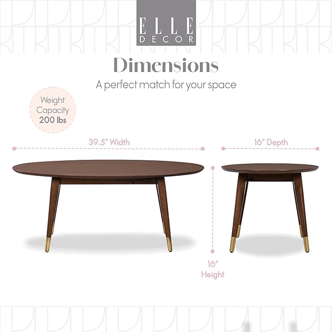 Elle Decor Clemintine Mid-Century Modern Living Room Furniture Collection, Oval Coffee Table, Walnut Brown - LeafyLoom