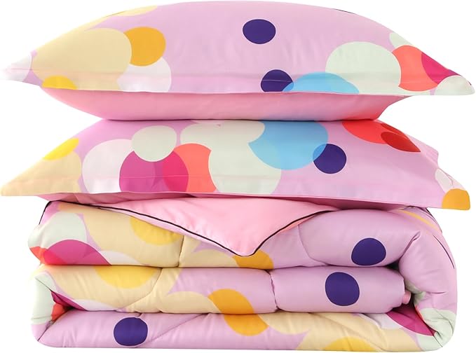 ENCOFT Pink Comforter Set Queen for Girls and Boys, Premium 3 Piece Colorful Bubbles Bedding Set Color, Comfortable and Breathable for Teens and Adults, 1 Comforter and 2 Pillowcases - LeafyLoom