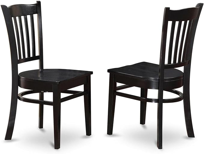 East West Furniture GRC-BLK-W Groton Dining Chairs - Slat Back Wood Seat Kitchen Chairs, Set of 2, Black - LeafyLoom