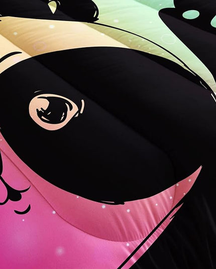 Datura home Bedding Comforter Set Rainbow Kawaii Cute Panda Printed Pattern with 1 and 2 Pillowcases for Girls Bedroom All Season(Panda Twin) Twin 68x86inches - LeafyLoom