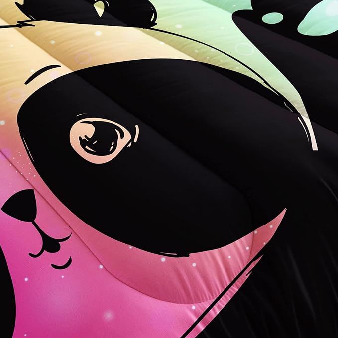 Datura home Bedding Comforter Set Rainbow Kawaii Cute Panda Printed Pattern with 1 and 2 Pillowcases for Girls Bedroom All Season(Panda Twin) Twin 68x86inches - LeafyLoom