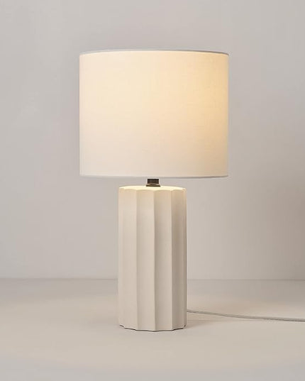 Globe Electric 65922 20" Table Lamp, Ribbed Concrete Finish, White Linen Shade - LeafyLoom