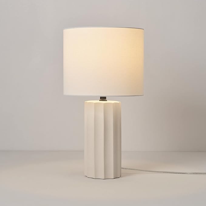 Globe Electric 65922 20" Table Lamp, Ribbed Concrete Finish, White Linen Shade - LeafyLoom