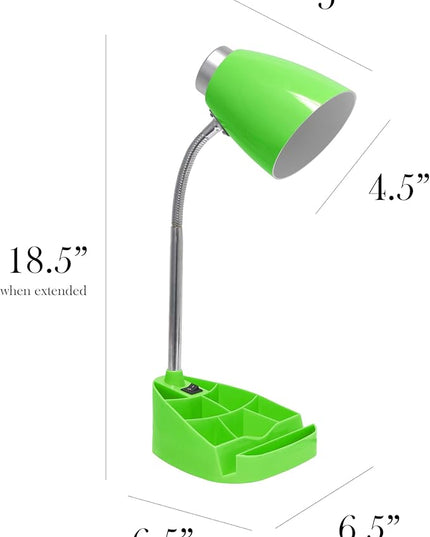 Simple Designs LD1067-GRN Compartmental Desk Lamp with iPhone/iPad/Tablet Stand, Bendable Gooseneck, for Office, Living Room, Nightstand, Library, Entryway, Green - LeafyLoom
