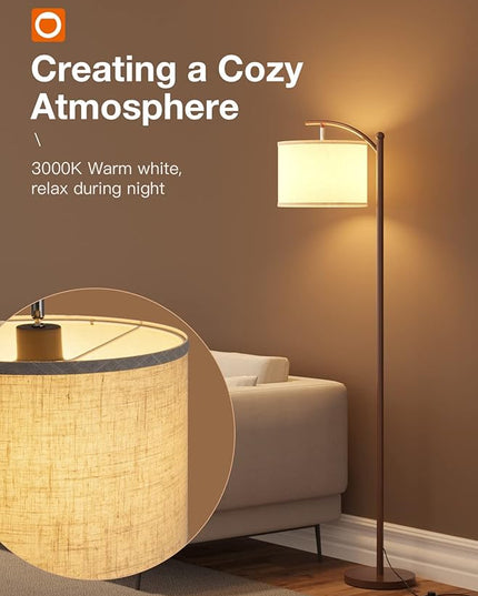 addlon Floor Lamp for Living Room with 3 Color Temperatures, Standing lamp with Linen lampshade for Bedroom, Office, Lamps with 9W LED Bulb Included - Brown with Beige Shade - LeafyLoom