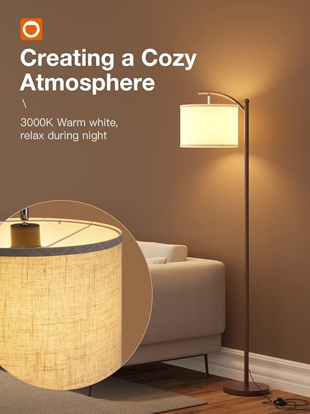 addlon Floor Lamp for Living Room with 3 Color Temperatures, Standing lamp with Linen lampshade for Bedroom, Office, Lamps with 9W LED Bulb Included - Brown with Beige Shade - LeafyLoom