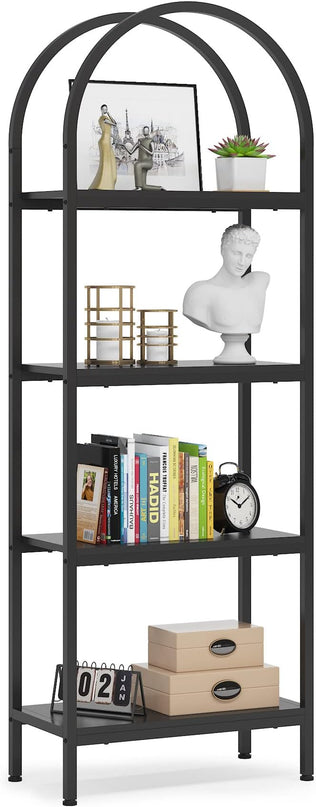 Tribesigns 4-Tier Open Bookshelf, 70.8" Wood Bookcase Storage Shelves with Metal Frame, Freestanding Display Rack Tall Shelving Unit for Office, Bedroom, Living Room, Easy Assembly (Black, 1PC) - LeafyLoom