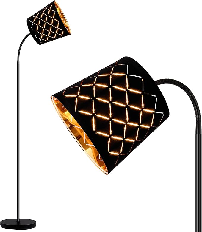 LED Floor Lamp, Standing Lamp for Living Room with Linen Lamp Shade,Adjustable Gooseneck Modern Reading Light,Floor Lamps for Bedroom,Office,Farmhouse,6W LED Bulb Included - LeafyLoom