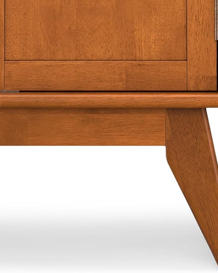 SIMPLIHOME Draper SOLID HARDWOOD Mid Century Modern 32 inch Wide Bar Cabinet in Teak Brown for The Living room, dining room and kitchen - LeafyLoom