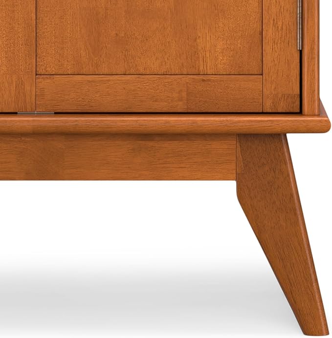 SIMPLIHOME Draper SOLID HARDWOOD Mid Century Modern 32 inch Wide Bar Cabinet in Teak Brown for The Living room, dining room and kitchen - LeafyLoom