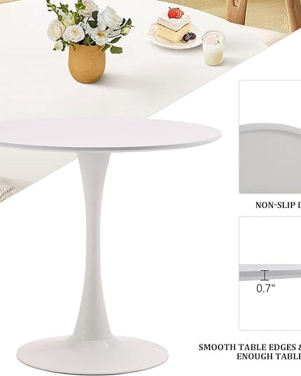 White Round Dining Table, 31.5" Tulip Table, Mid-Century Leisure Table - LeafyLoom