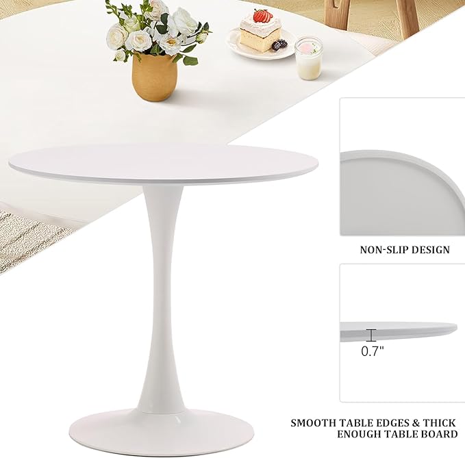 White Round Dining Table, 31.5" Tulip Table, Mid-Century Leisure Table - LeafyLoom
