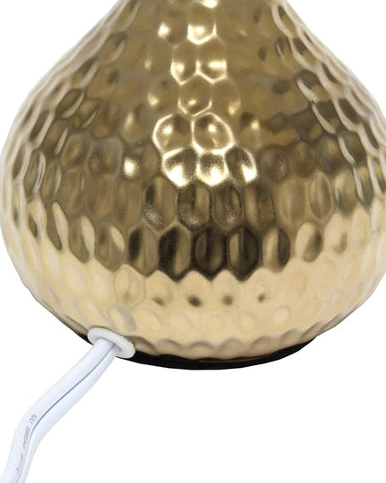 Simple Designs LT2073-GDW Mini Hammered Texture Gold Drip Table Lamp with White Shade - LeafyLoom