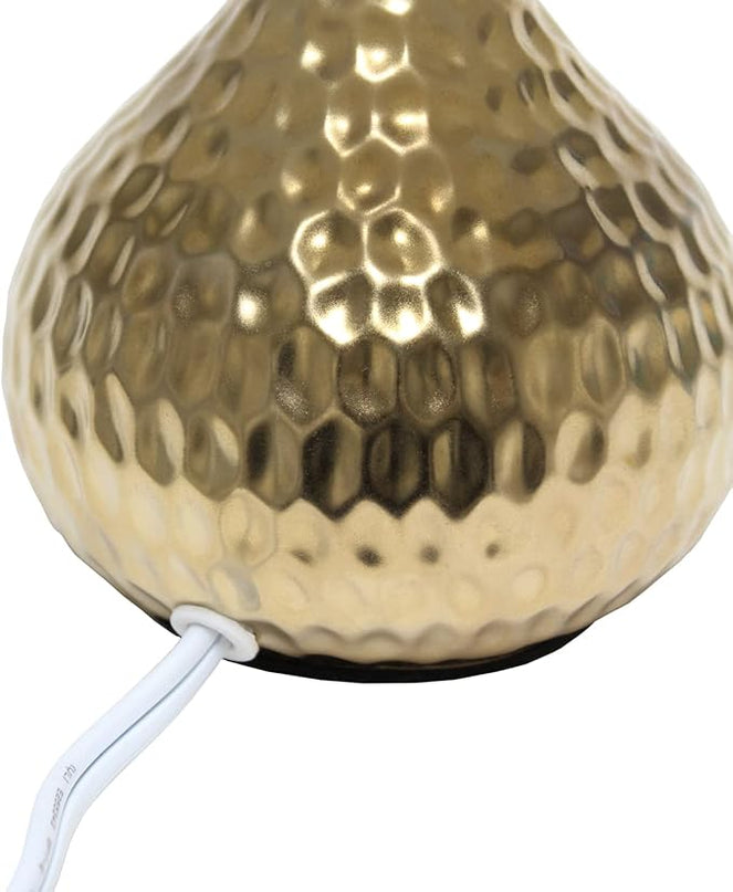 Simple Designs LT2073-GDW Mini Hammered Texture Gold Drip Table Lamp with White Shade - LeafyLoom