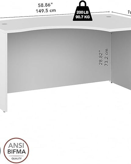 Bush Business Furniture Studio C 60W x 43D Right Hand L-Bow Desk Shell in White - LeafyLoom