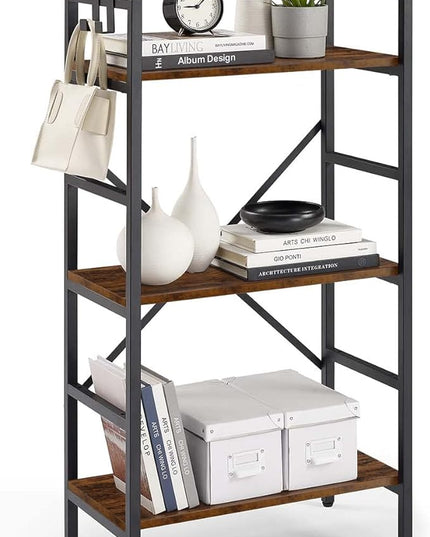 3 Tier Bookshelf, Bookcase Shelf Storage Organizer, Modern Book Shelf for Bedroom, Living Room and Home Office, Wood & Metal (Rustic Brown) - LeafyLoom