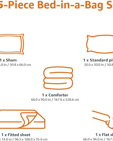 Amazon Basics Kid's Easy Care Microfiber Bed-in-a-Bag 5-Piece Bedding Set, Twin, Butterfly Friends - LeafyLoom