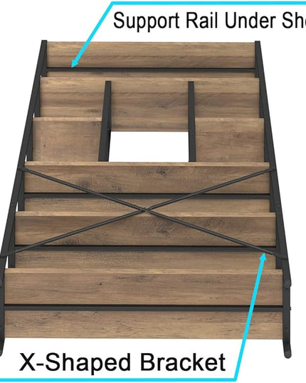 LVB Tall Industrial Etagere Bookcase, Modern Wood Large Open 6 Tier Bookshelf, Vintage Wide Metal Book Shelf Organizer, Farmhouse Book Shelves for Bedroom Living Room Home Office Storage, Rustic Oak - LeafyLoom