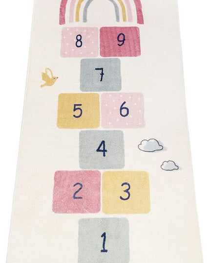 Topotdor Rainbow Sky Hopscotch Game Rugs,Kids Play Area Rugs Soft Floor Carpet for Bedroom Playroom Nursery,Great Gift for Girls & Boys,27.5" x 63" - LeafyLoom