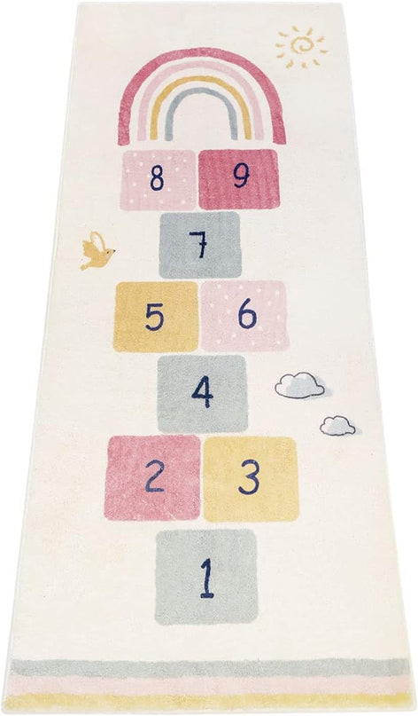 Topotdor Rainbow Sky Hopscotch Game Rugs,Kids Play Area Rugs Soft Floor Carpet for Bedroom Playroom Nursery,Great Gift for Girls & Boys,27.5" x 63" - LeafyLoom