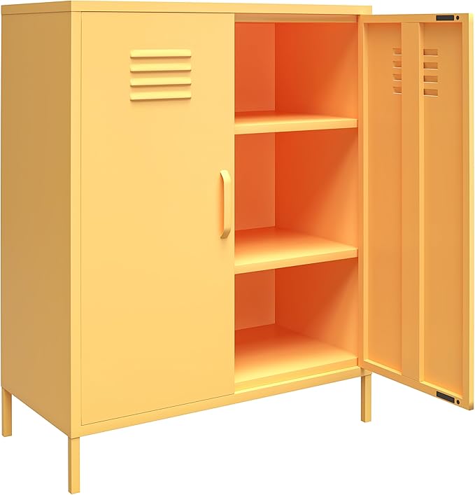Novogratz Cache 2 Door Metal Locker Storage, Yellow Cabinet - LeafyLoom