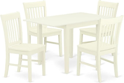 East West Furniture NDNO5-LWH-W Norden 5 Piece Dinette Set for 4 Includes a Rectangle Table with Dropleaf and 4 Dining Room Chairs, 30x48 Inch, Linen White - LeafyLoom