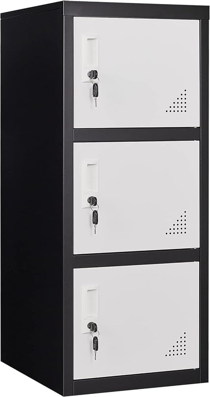 Metal Locker Storage Cabinet for School, Home, Office Employee Lock Box,Steel Organizer with 3 Doors & Keys,Steel Storage Cabinet - LeafyLoom