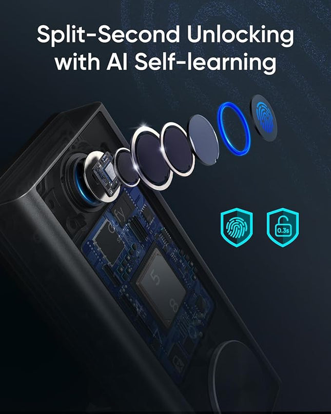 eufy Security Smart Lock S230, Keyless Fingerprint Lock for Front Door, Easy Installation, Built-in Wi-Fi, Reliable App for Remote Access, One-Year Battery Life, BHMA Certified, IP65 Weatherproof eufySecurity