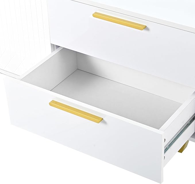 67" TV Stand with 2 Drawers and Cabinets, Modern Television Stands with Metal Legs and Handles for TVs up to 75 Inches, TV Console Table for Living room, White - LeafyLoom