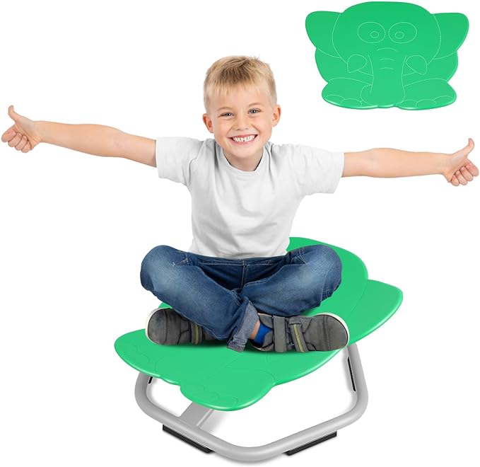 Elephant Kids Swivel Chair, Seat and Spinning Chair, Body Coordination Training Chair, Green Non Slip Sensory Toys 360° Spinning Chair for Autistic Kids Aged 3+, Improving Toddler's Physical Fitness - LeafyLoom