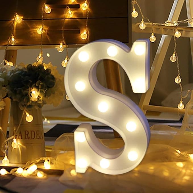 LED Marquee Letter Lights Sign S 26 Alphabet Light Up Letters Sign for Night Light Wedding Birthday Party Battery Powered Christmas Lamp Home Bar Decoration (S) - LeafyLoom