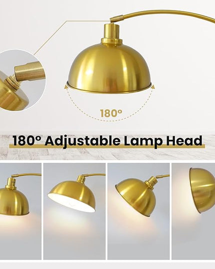 Arc Floor Lamps for Living Room,Modern Tall Standing Lamp Gold Floor Lamp with Adjustable Hanging Dome Shade,Over Couch Mid Century Arched Reading Lamp for Bedroom,Office - LeafyLoom