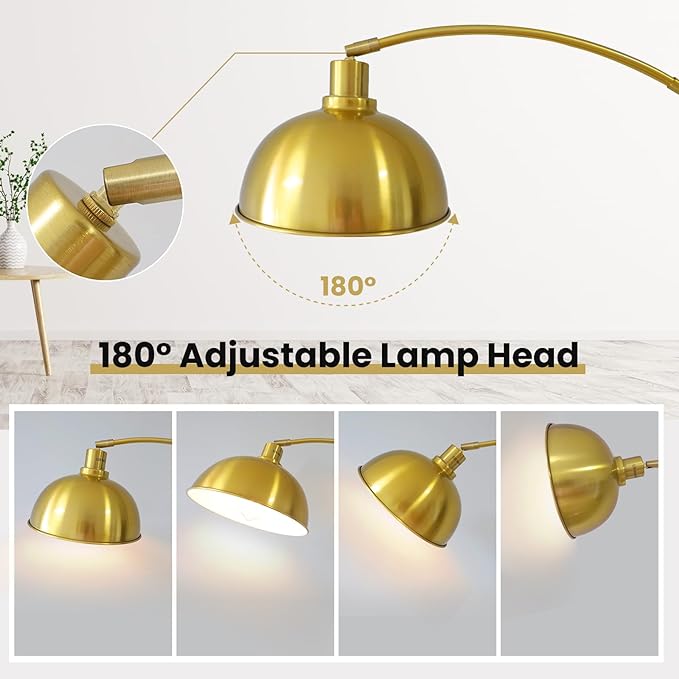 Arc Floor Lamps for Living Room,Modern Tall Standing Lamp Gold Floor Lamp with Adjustable Hanging Dome Shade,Over Couch Mid Century Arched Reading Lamp for Bedroom,Office - LeafyLoom