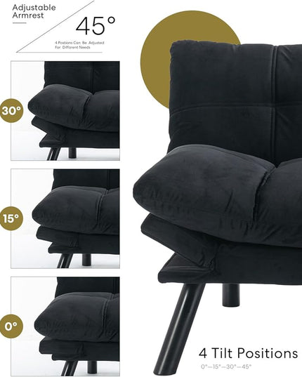 Velvet Convertible Futon Sofa Bed, 71" Comfy Loveseat Sleeper Sofa with Adjustable Backrest Armrest, Strengthen Wood, 7" Thick Padded Cushion, Small 2 Seater Couch for Living Room, Bedroom - LeafyLoom