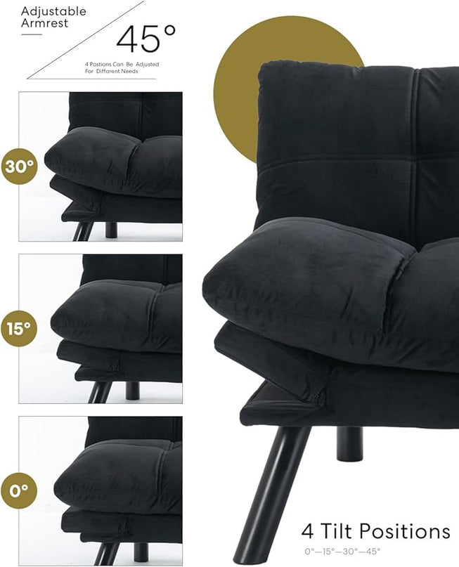 Velvet Convertible Futon Sofa Bed, 71" Comfy Loveseat Sleeper Sofa with Adjustable Backrest Armrest, Strengthen Wood, 7" Thick Padded Cushion, Small 2 Seater Couch for Living Room, Bedroom - LeafyLoom