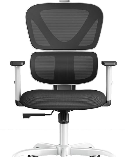 Sytas Ergonomic Office Chair, High Back Mesh Desk Chair with Lumbar Support and Adjustable Headrest, Executive Swivel Computer Chair for Home Office, Tilt Function, White - LeafyLoom