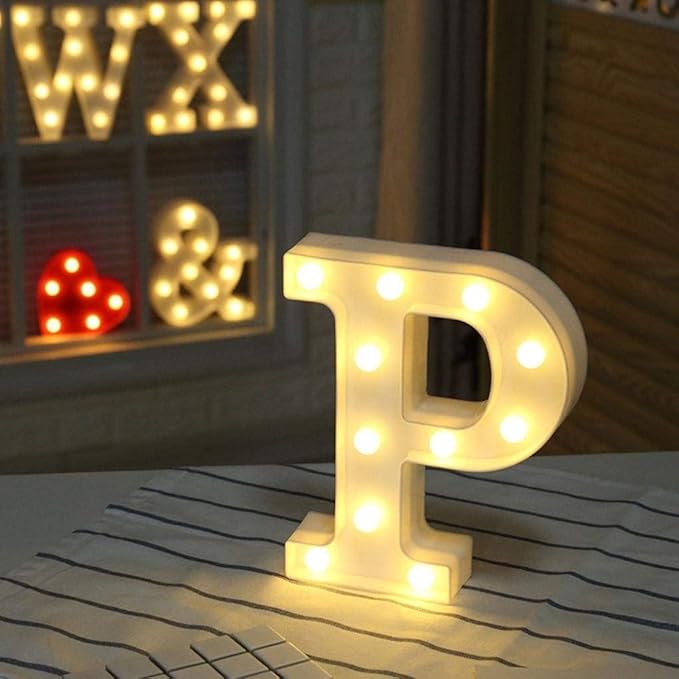 LED Marquee Letter Lights Sign P 26 Alphabet Light Up Letters Sign for Night Light Wedding Birthday Party Battery Powered Christmas Lamp Home Bar Decoration (P) - LeafyLoom