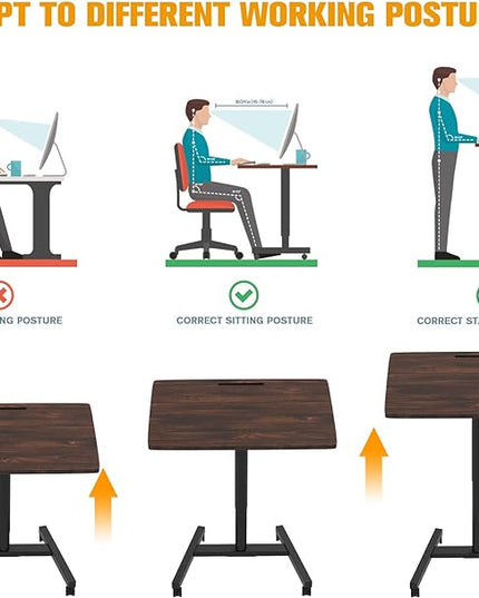 Rolling Desk Adjustable Height, Presentation Podium with Tablet Slot, 28 Inch Mobile Laptop Stand Desk Rolling Cart for Home Office Classroom - LeafyLoom
