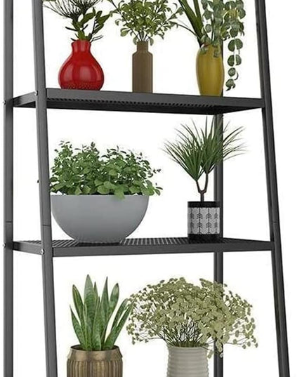 4-Tier Metal Ladder Shelf, Black Ladder Bookshelf Multifunctional Ladder-Shaped Plant Flower Stand Industrial Organizer Rack Storage Shelves for Living Room, Bedroom, Office - LeafyLoom