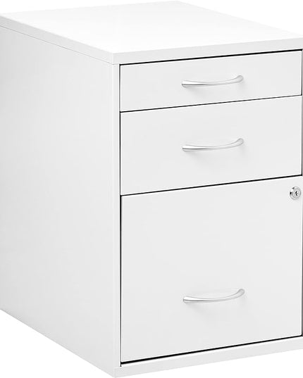 OSP Home Furnishings HPB Heavy Duty 3-Drawer Metal File Cabinet for Standard Files and Office Supplies, White Finish - LeafyLoom