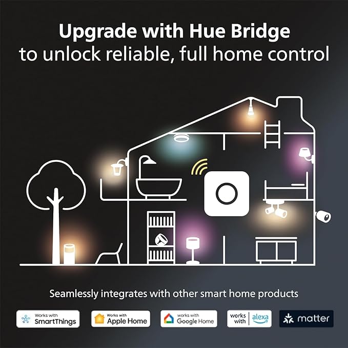 Philips Hue Smart Light Starter Kit - Includes (1) Bridge and (4) 75W A19 E26 LED Smart White and Color Ambiance Bulbs - Control with App - Compatible with Alexa, Google Assistant, and Apple HomeKit PhilipsHue