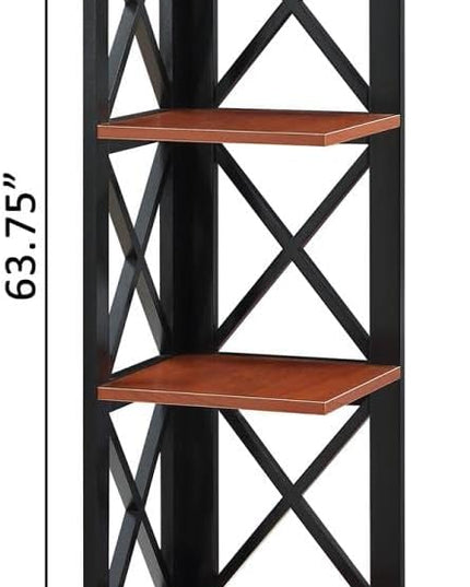 Convenience Concepts Oxford 5 Tier Corner Bookcase, Cherry / Black - LeafyLoom