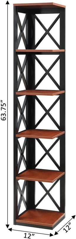 Convenience Concepts Oxford 5 Tier Corner Bookcase, Cherry / Black - LeafyLoom